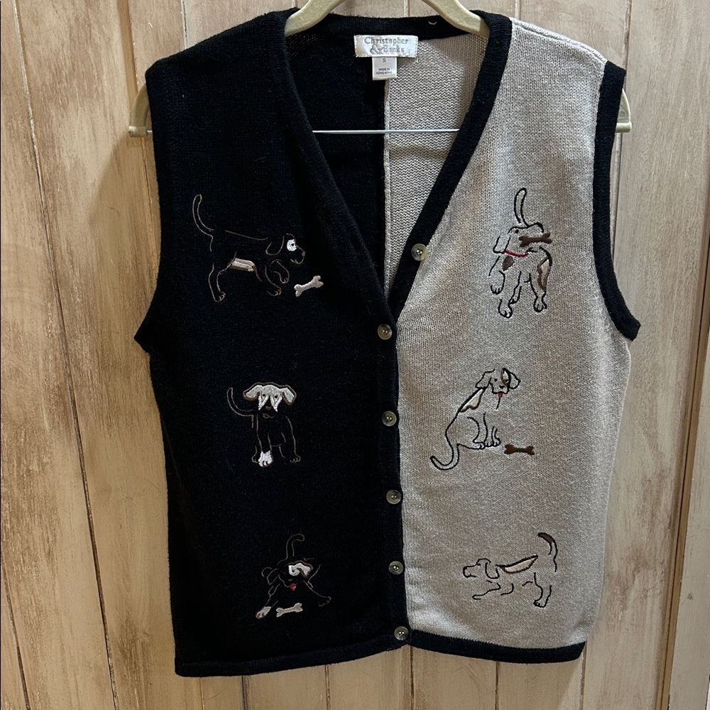Christopher Banks- Vintage Sweater Vest Cotton Blend Playful Pups